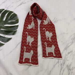 Green Womens Vintage Y2k Cat Knit Scarf Red Gray Kitten Cotton Novelty